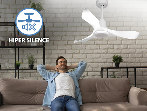 Ventilador de techo Reversible Termostato Dimable Wifi Motor DC Techos Inclinados Mando a Distancia Luz tres tonos Adaptador 2/3 Aspas Hypersilence Memoria 5