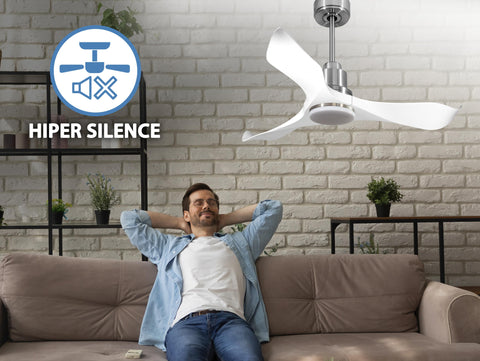 Ventilador de techo Reversible Termostato Dimable Wifi Motor DC Techos Inclinados Mando a Distancia Luz tres tonos Adaptador 2/3 Aspas Hypersilence Memoria 7