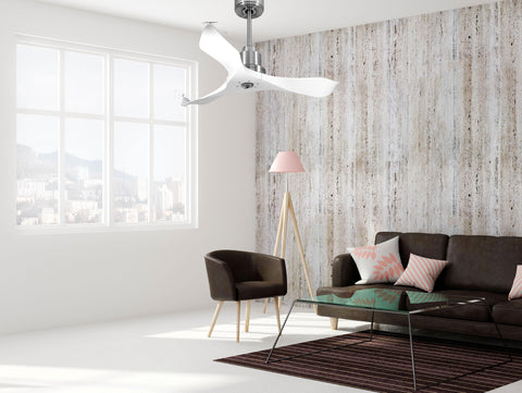 Ventilador de techo Reversible Termostato Dimable Wifi Motor DC Techos Inclinados Mando a Distancia Luz tres tonos Adaptador 2/3 Aspas Hypersilence Memoria 2