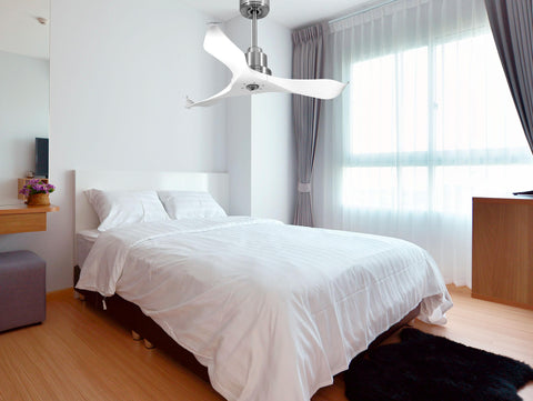 Ventilador de techo Reversible Termostato Dimable Wifi Motor DC Techos Inclinados Mando a Distancia Luz tres tonos Adaptador 2/3 Aspas Hypersilence Memoria 3