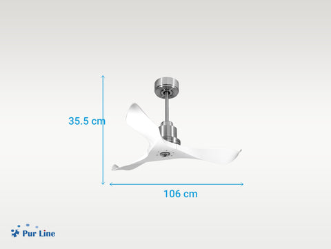Ventilador de techo Reversible Termostato Dimable Wifi Motor DC Techos Inclinados Mando a Distancia Luz tres tonos Adaptador 2/3 Aspas Hypersilence Memoria 5