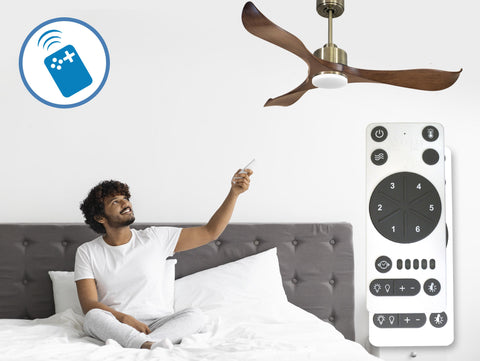 Ventilador de techo Reversible Termostato Dimable Wifi Motor DC Techos Inclinados Mando a Distancia Luz tres tonos Adaptador 2/3 Aspas Hypersilence Memoria 5