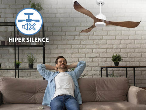 Ventilador de techo Reversible Termostato Dimable Wifi Motor DC Techos Inclinados Mando a Distancia Luz tres tonos Adaptador 2/3 Aspas Hypersilence Memoria 4