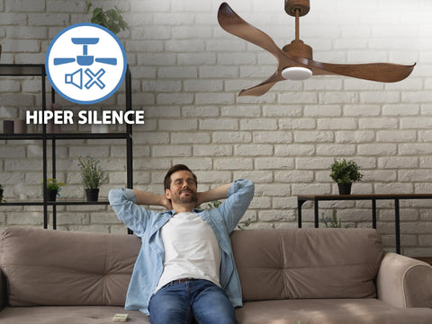 Ventilador de techo Reversible Termostato Dimable Wifi Motor DC Techos Inclinados Mando a Distancia Luz tres tonos Adaptador 2/3 Aspas Hypersilence Memoria 2