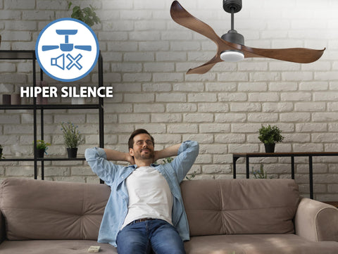 Ventilador de techo Reversible Termostato Dimable Wifi Motor DC Techos Inclinados Mando a Distancia Luz tres tonos Adaptador 2/3 Aspas Hypersilence Memoria 3