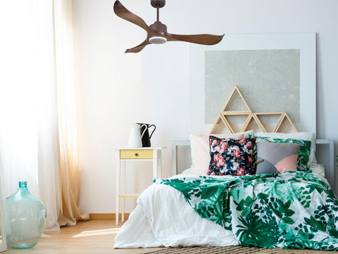 Ventilador de techo Reversible Termostato Dimable Wifi Motor DC Techos Inclinados Mando a Distancia Luz tres tonos Adaptador 2/3 Aspas Hypersilence Memoria 7