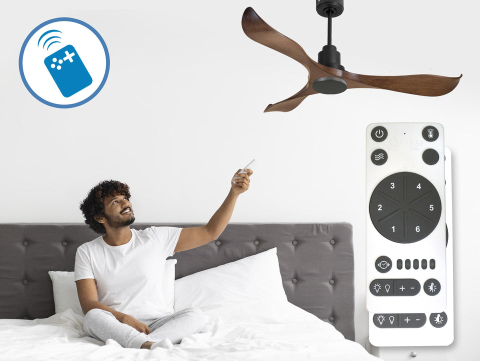 Ventilador de techo Reversible Termostato Wifi Motor DC Techos Inclinados Mando a Distancia Adaptador 2/3 Aspas Hypersilence Memoria 3