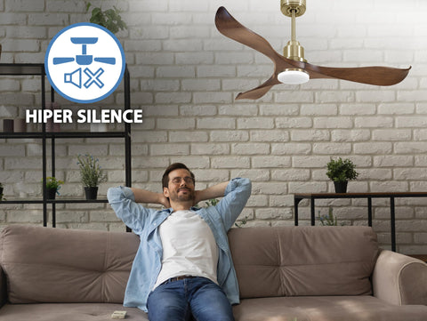 Ventilador de techo Reversible Termostato Dimable Wifi Motor DC Techos Inclinados Mando a Distancia Luz tres tonos Adaptador 2/3 Aspas Hypersilence Memoria 4
